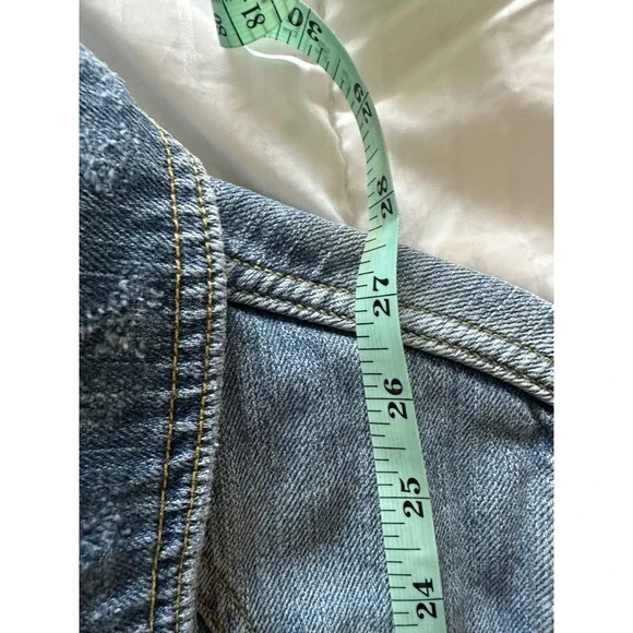 Free People‎ Moonchild Distressed Denim Shirt Jacket Indigo Blue Small - Picture 6 of 9